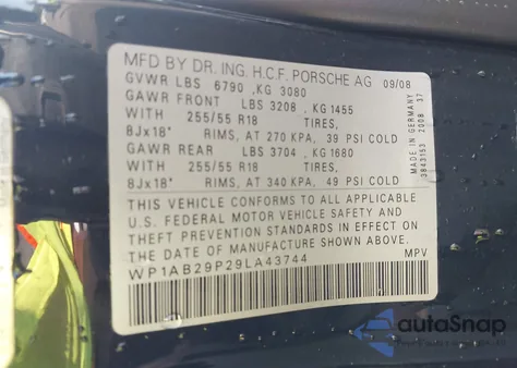 2009 Porsche Cayenne S из США, поврежденный, VIN WP1AB29P29LA43744